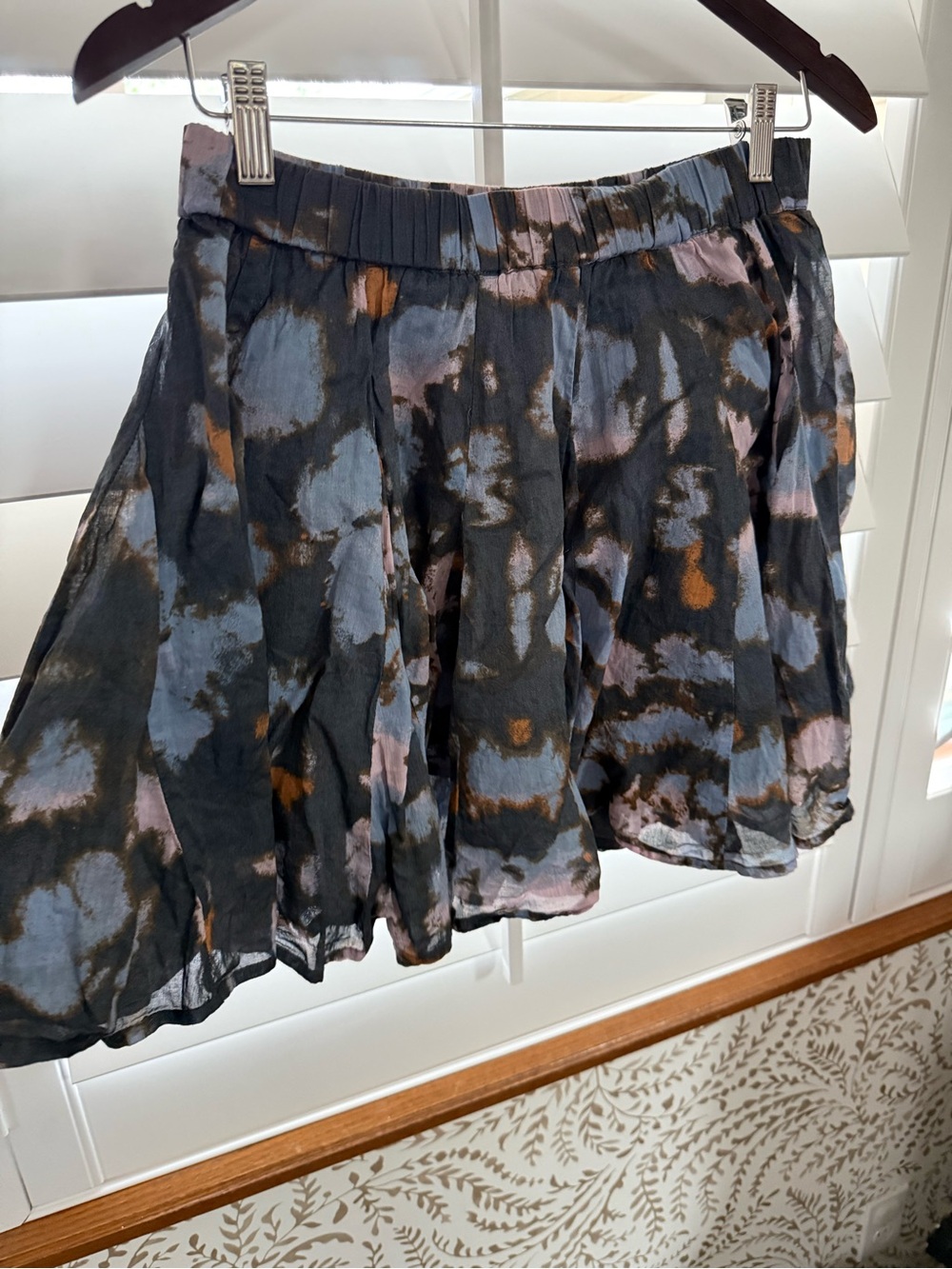 Free People Mini Skirt Cotton A-line in navy blue, Blue & Pink dots - NWOT